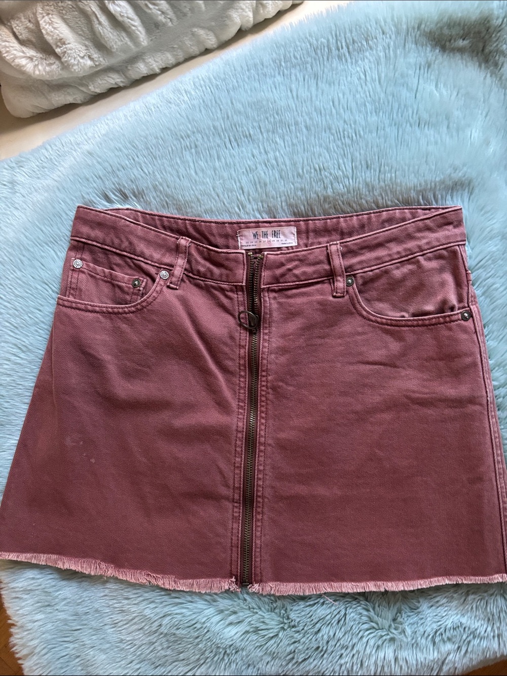 Free People We The Free Rust Denim Wash Front-Zip Mini Skirt Size 28